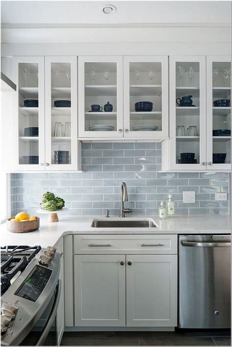 blue subway tile backsplash kitchen.